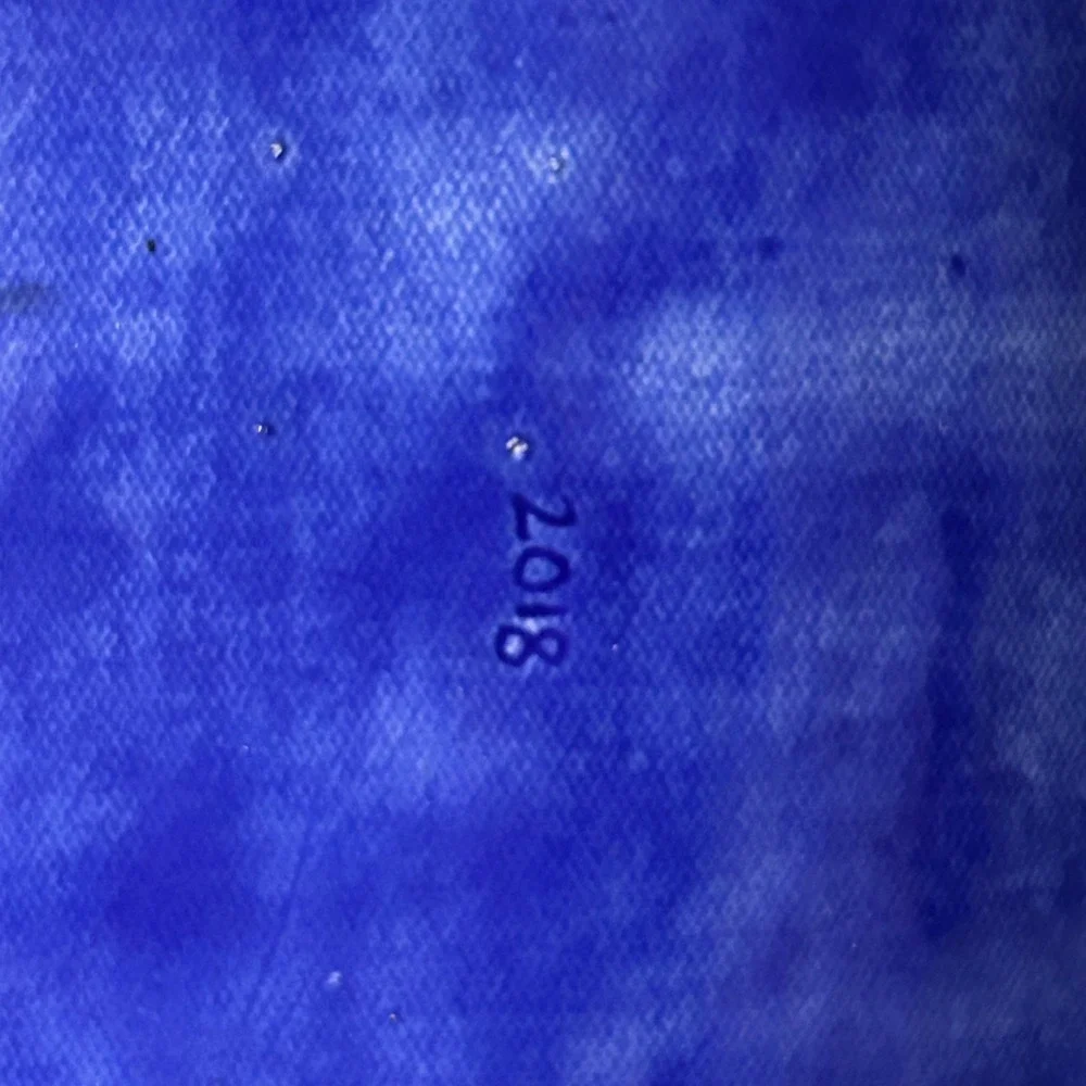 Handmade Charleston Pottery Platter Lace Impressed Blue Cobalt 2018‎ Bee Mark